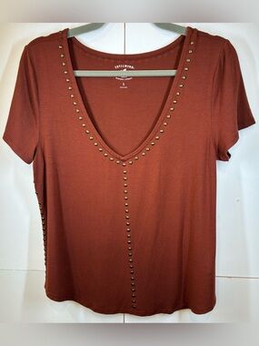 Idyllwind by Miranda Lambert Women's Size Large Rust Studded V-Neck Western Top
